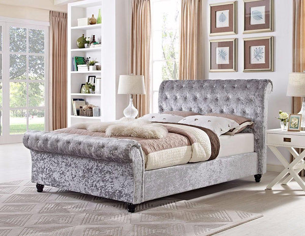 Astral Sleigh Bed Frame with Velvet upholstery