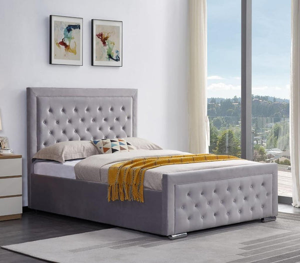 Plush Velvet Heaven Bed | Luxury Chesterfield Design, Grey Velvet Storage Bed Frame with Pet-Friendly Fabric